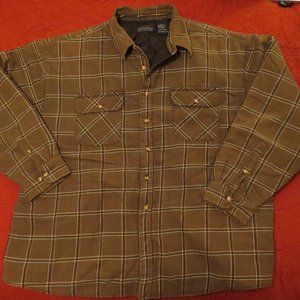 Men's Two Chest Pocket Quilted Flannel Jacket Green Plaid